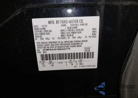 2022 Ford Edge St-Line from USA, damaged, VIN 2FMPK4J91NBA22779